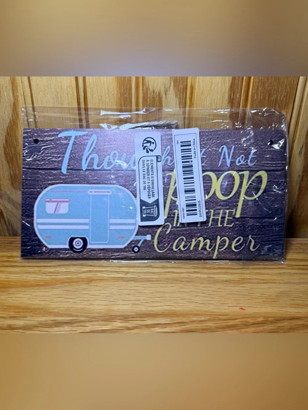 Thou Shalt Not Poop In The Camper Retro Sign - Blue & Yellow